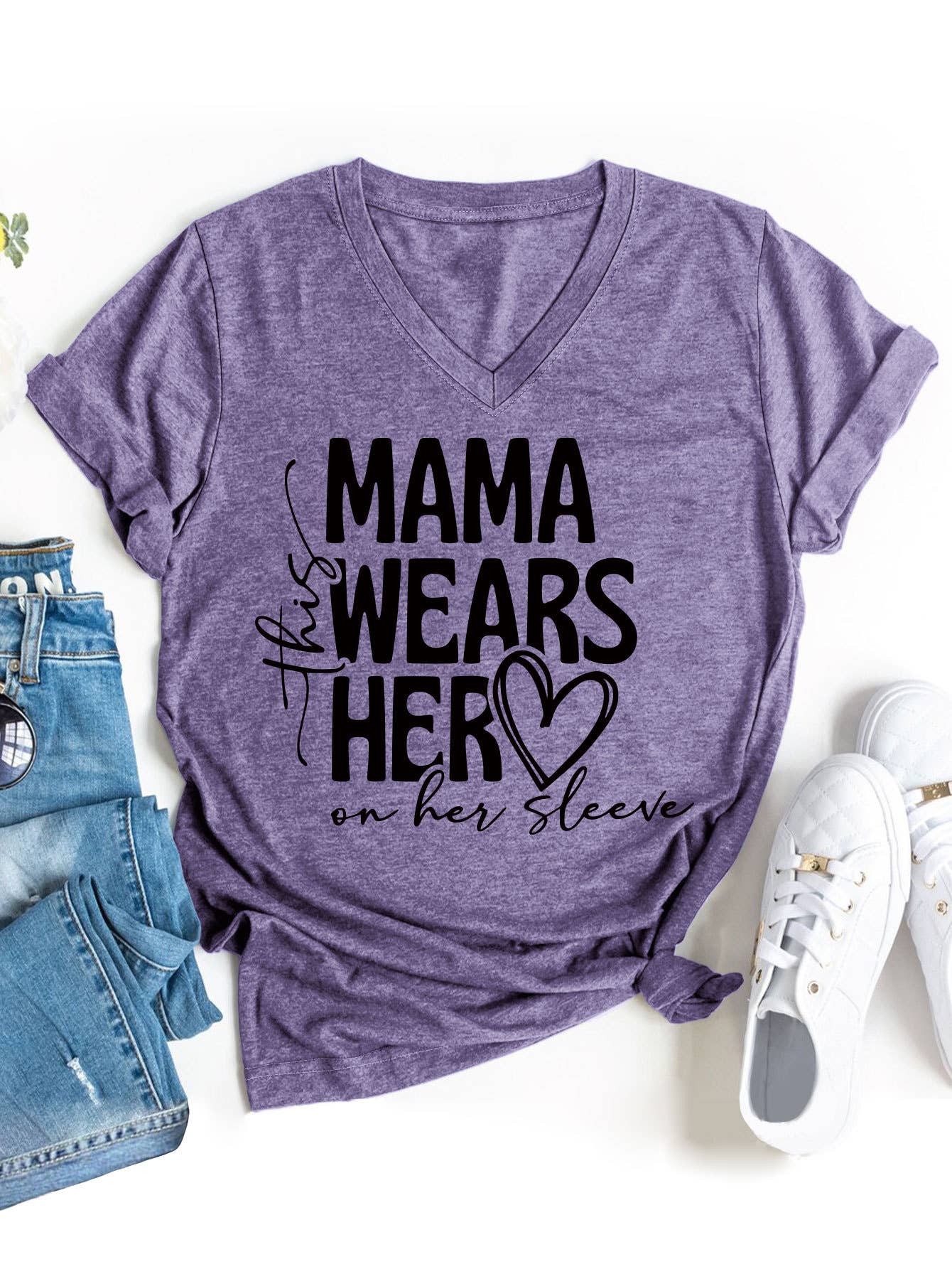 Simple Mother's Day V-neck blouse_CWTBLS0554