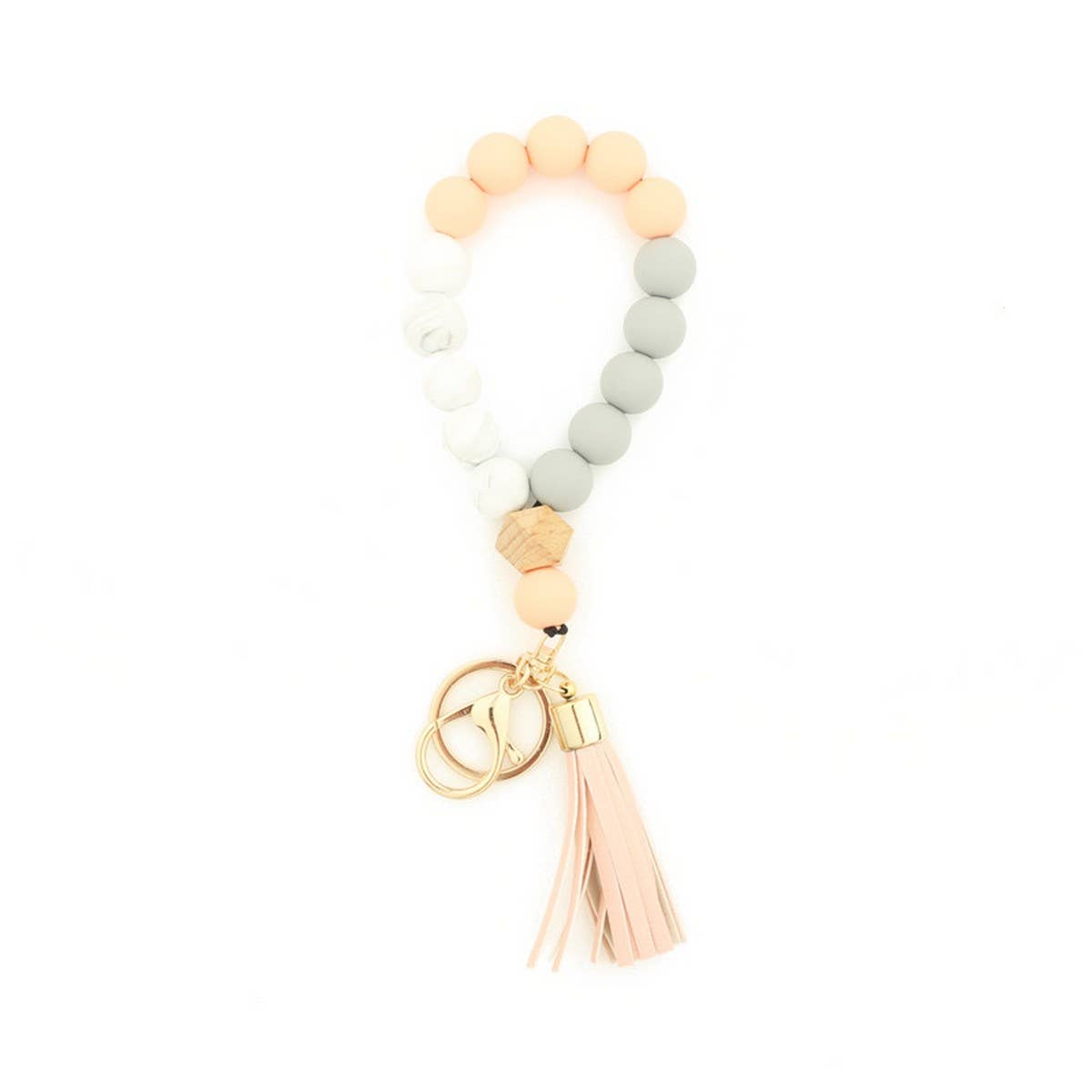 Beech Wood & Silicone Bead Wristlet Keychain_CWMM7006