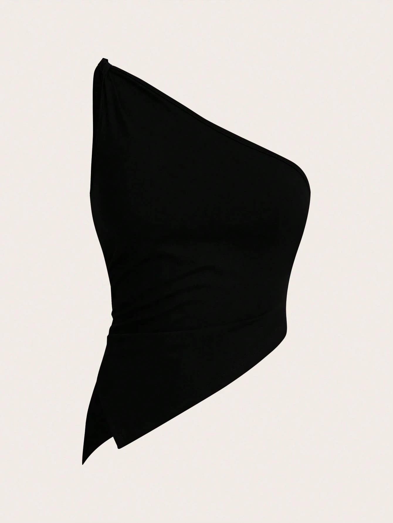 Solid-color knotted single-shoulder hem vest