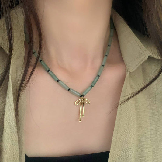 GREEN BAMBOO CHINESE STYLE NATURAL STONE NECKLACE