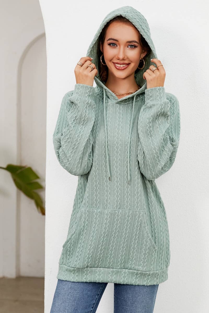 CWOHOL0983_HOODED DRAWSTRING LONG SLEEVE POCKET KNIT HOODIE