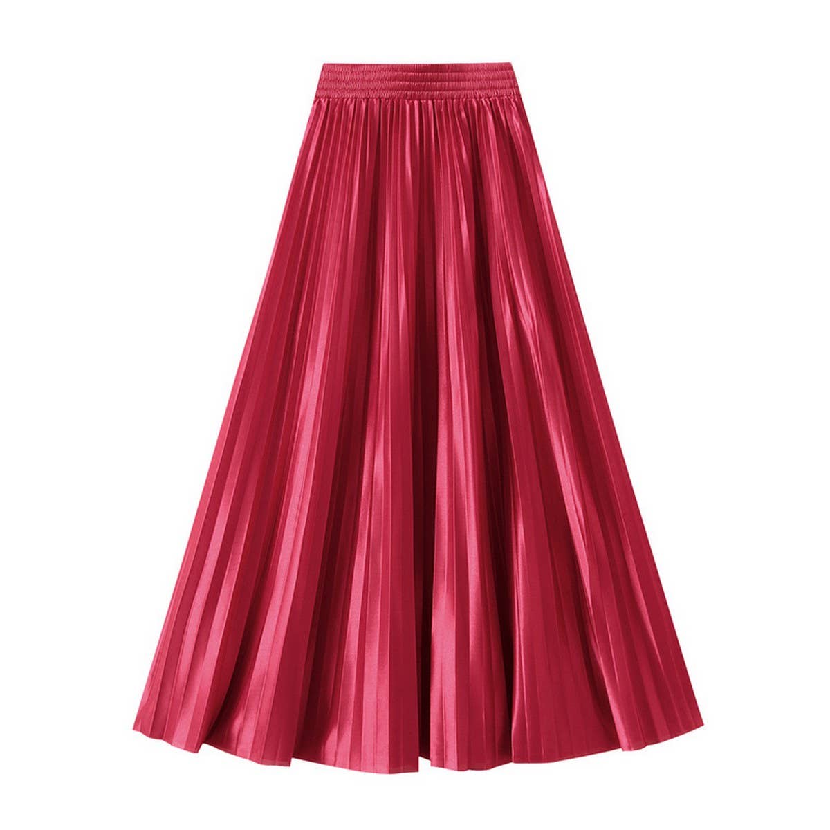 Slimming Shiny High-Waist Pleated Midi Skirt_CWBMS0329