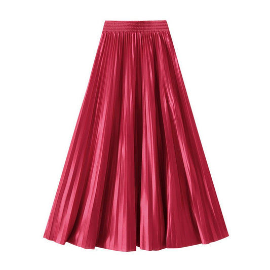 Slimming Shiny High-Waist Pleated Midi Skirt_CWBMS0329