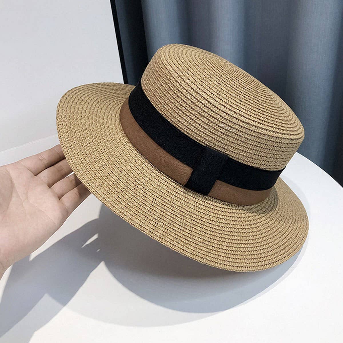Summer travel sun protection flat top straw hat_CWAH3439