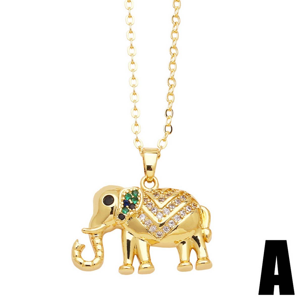 ELEPHANT GOLD PLATEDPENDANT NECKLACE INLAID ZIRCON