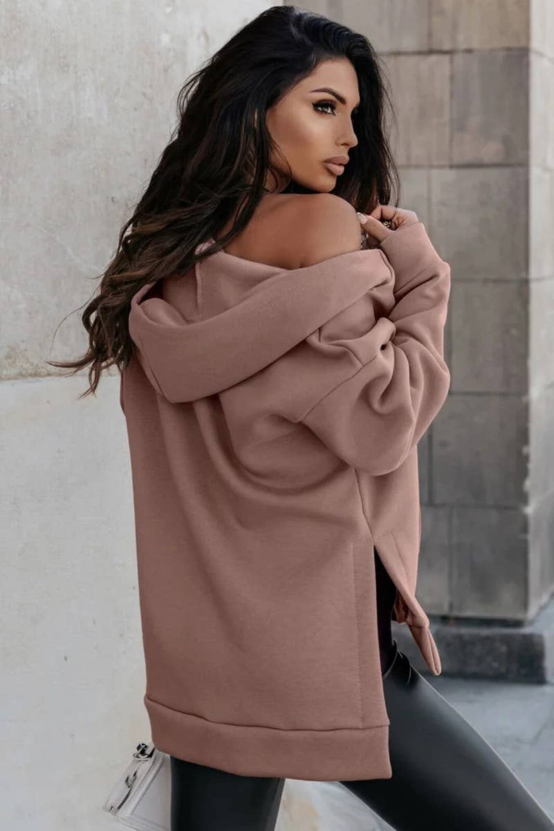 CWOCO00210_SOLID COLOR LOOSE HOODED ZIP-UP JACKET