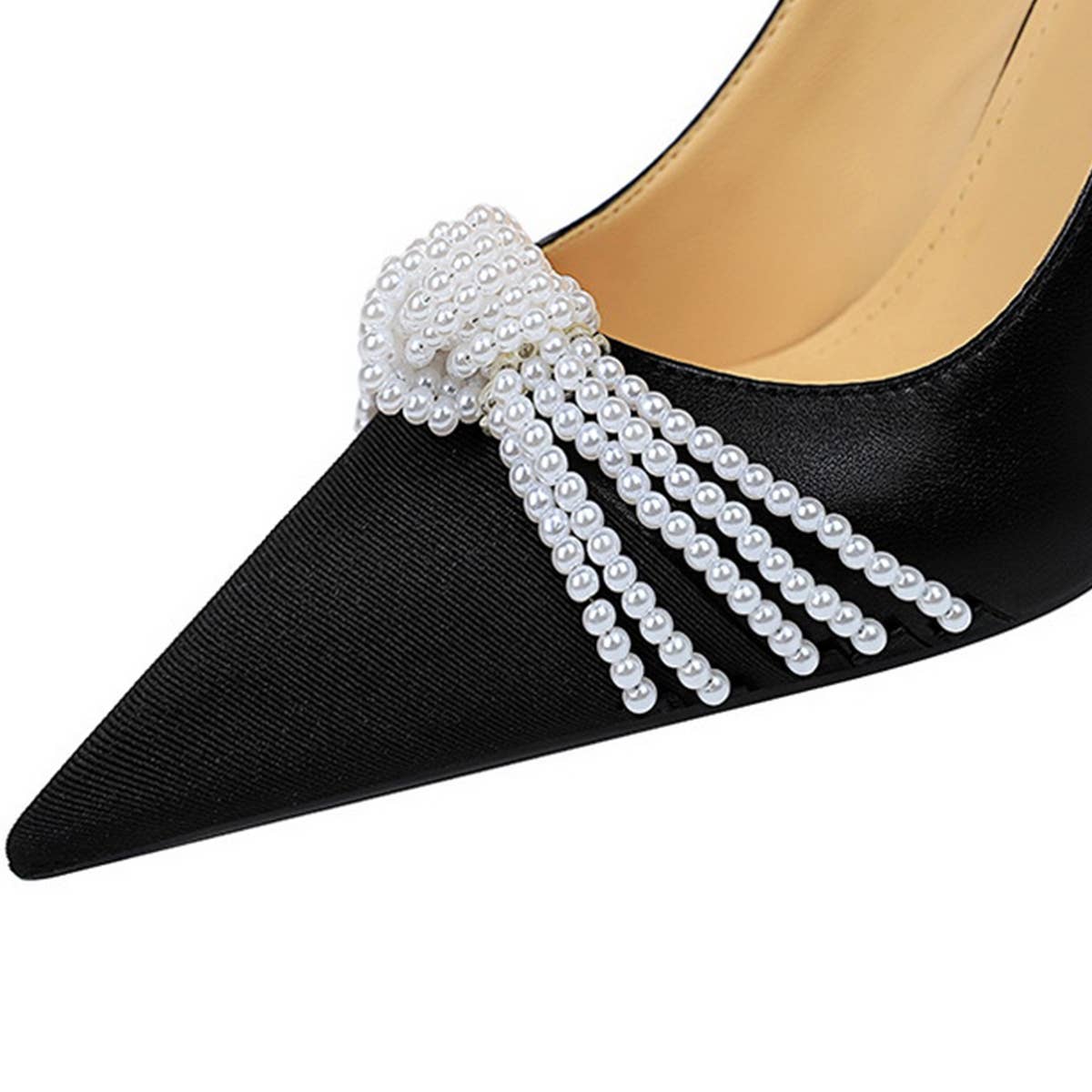 COLOR BLOCK POINTED TOE PEARL BOW HIGH HEELS