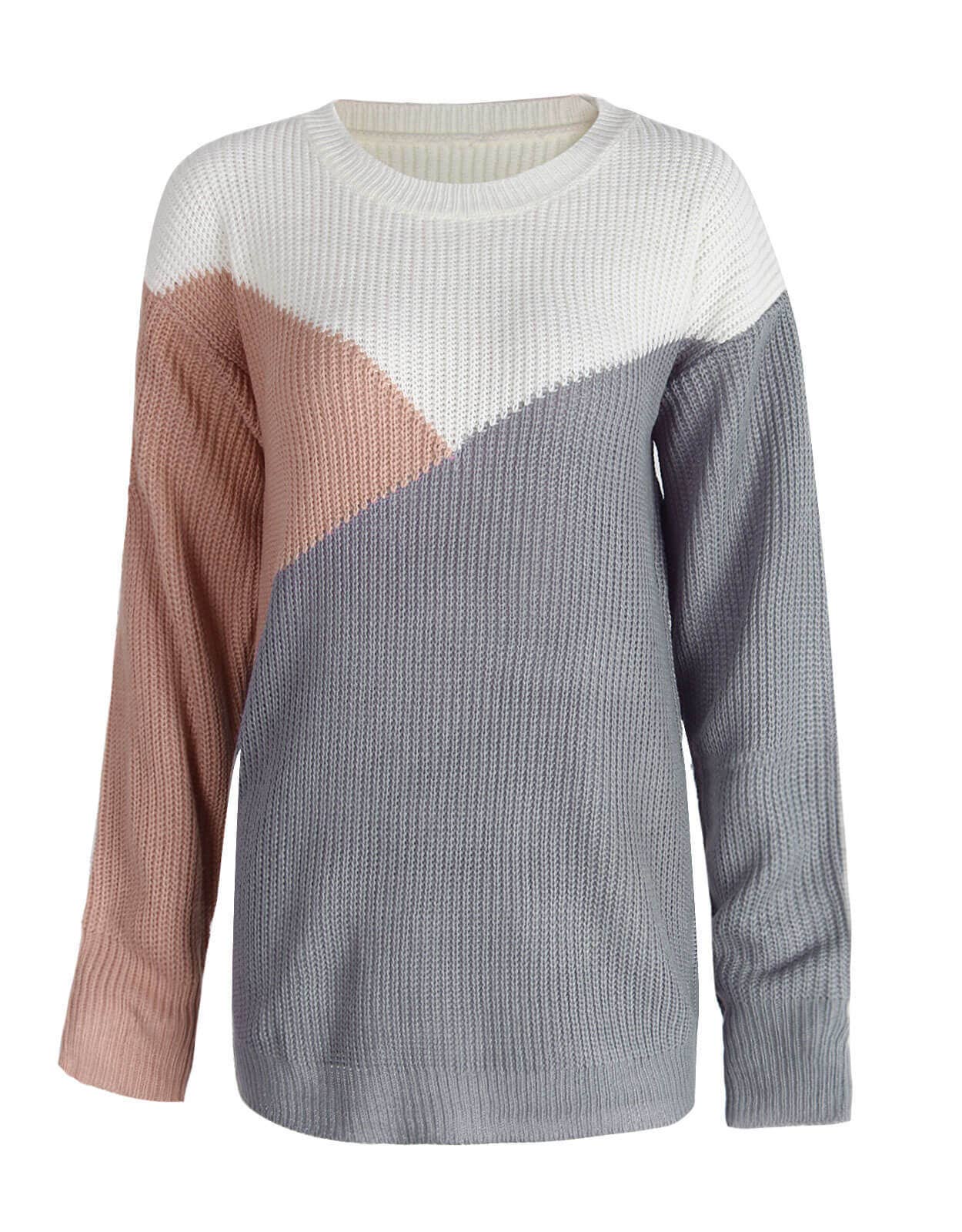 THREE COLOR GEOMETRIC COLOR PULLOVER SWEATER
