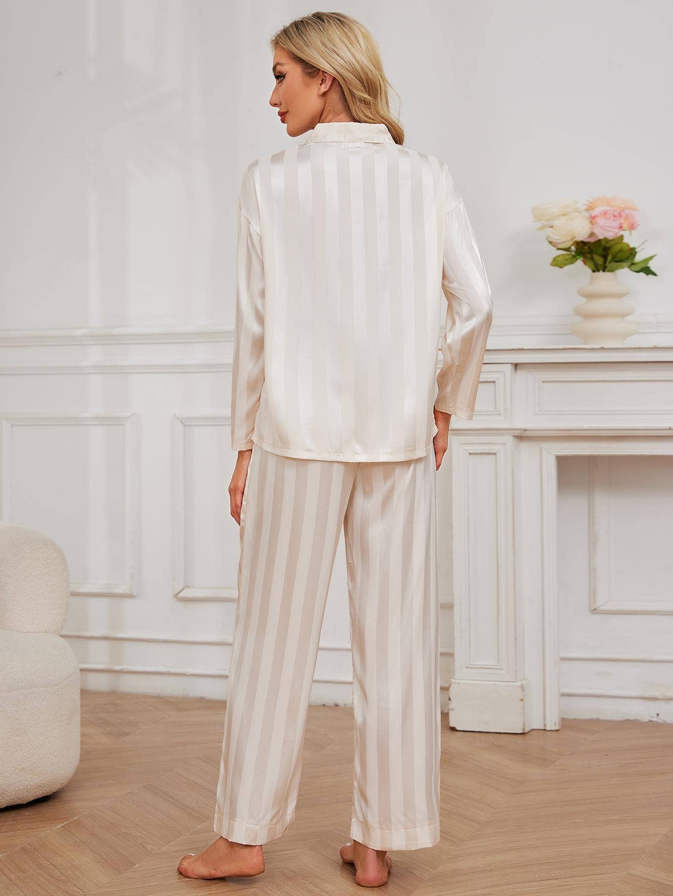 Home wear long-sleeved shirt and long pants set