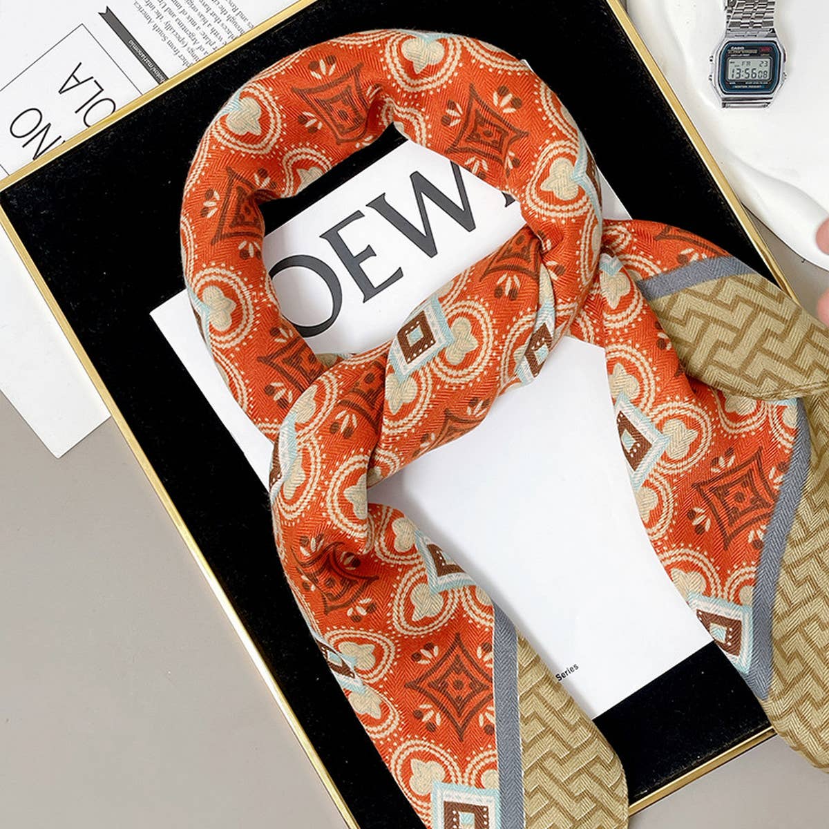 Vintage Print Scarf - Velvet Wool Blend Shawl