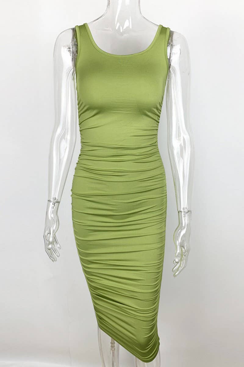 CWDMD4908_BODYCON HALTERNECK SLEEVELESS SHIRRED DRESS