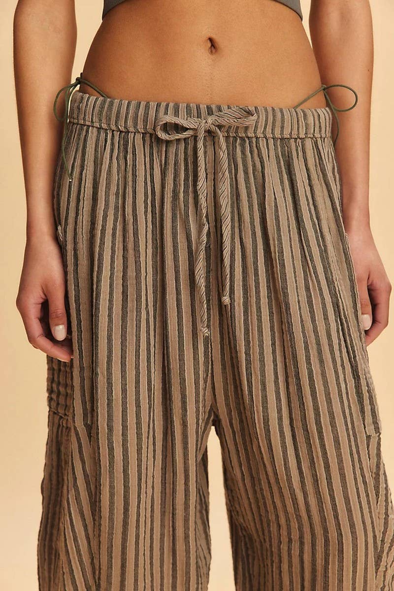 CWBLP01065_2025 SPRING FALL STRIPED ELASTIC WAIST PANTS