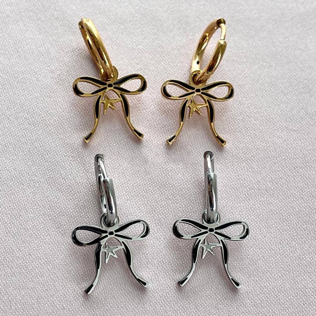 Double-Sided Oil Drip Star Bow Earrings