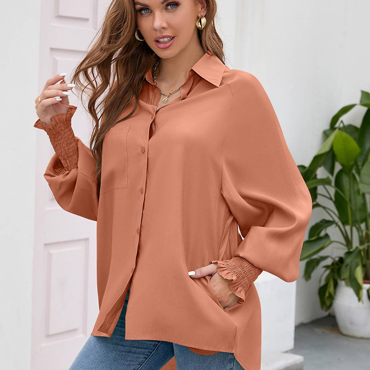 Rotator cuff Tencel solid color soft loose top
