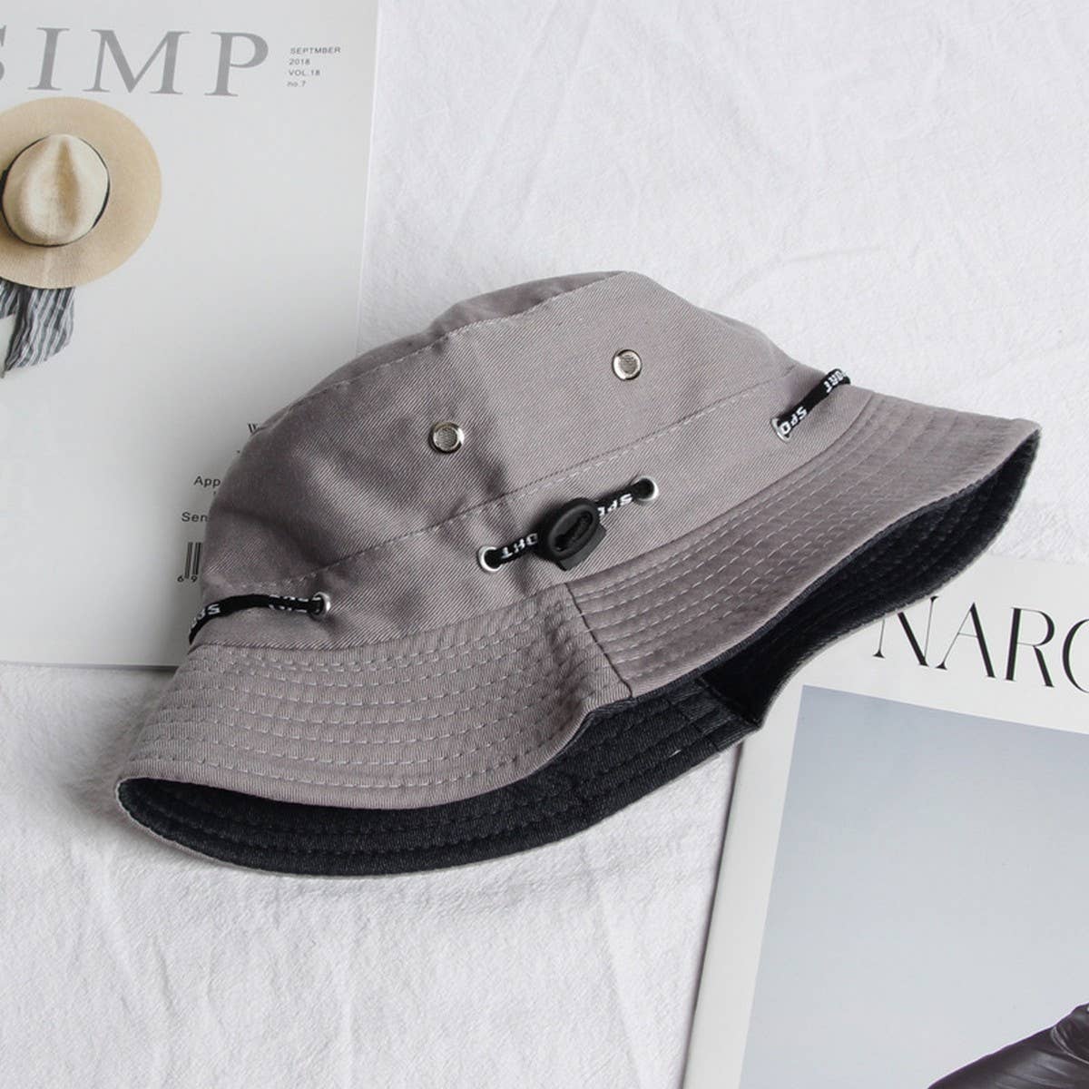 CWAH1519_SOLID COLOR CASUAL REVERSIBLE SUNSCREEN BUCKET HAT