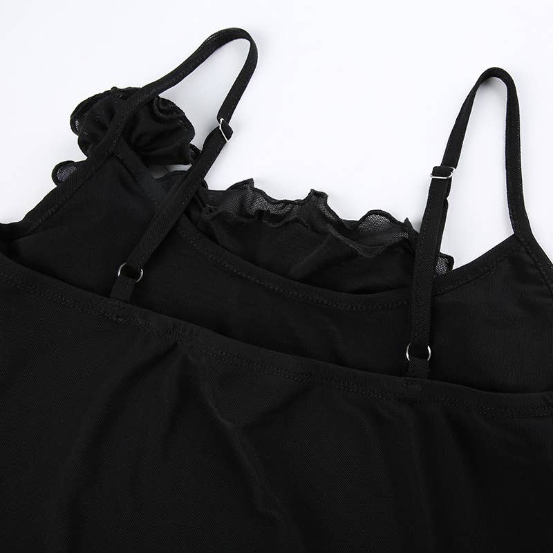 Sexy double-layer patchwork ruffled halter top