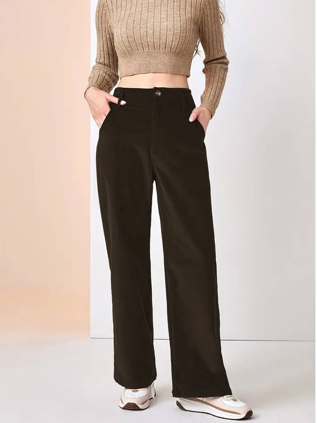 SLIM SLIM CASUAL STRAIGHT PANTS WITH HIGH WAIST