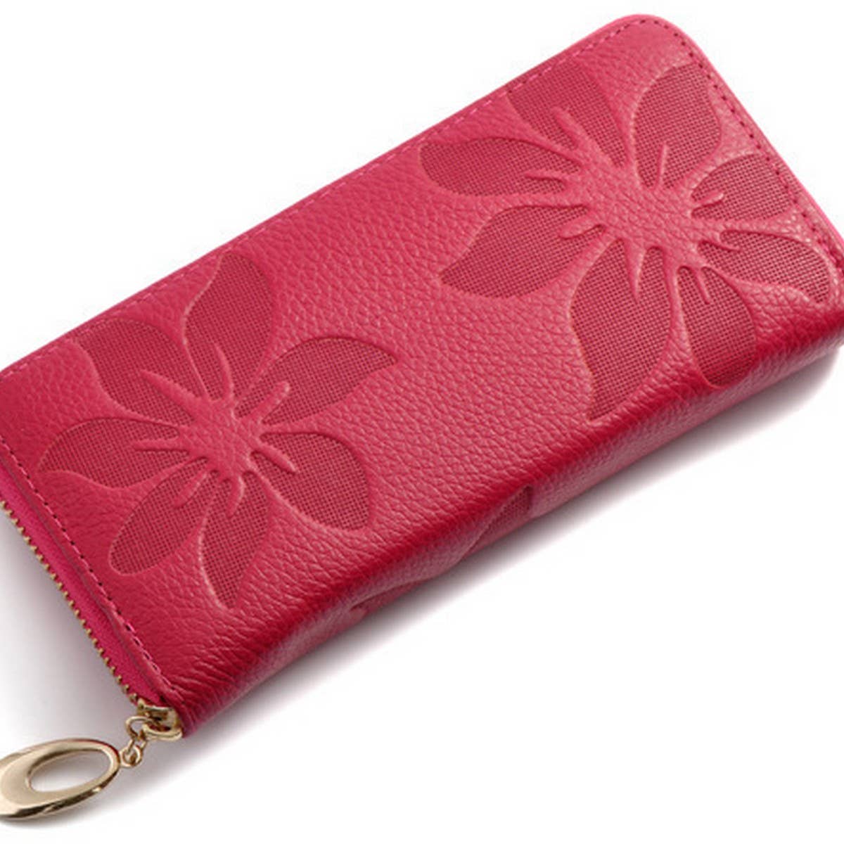 Embossed Leather Long Wallet for Women_CUAB00363