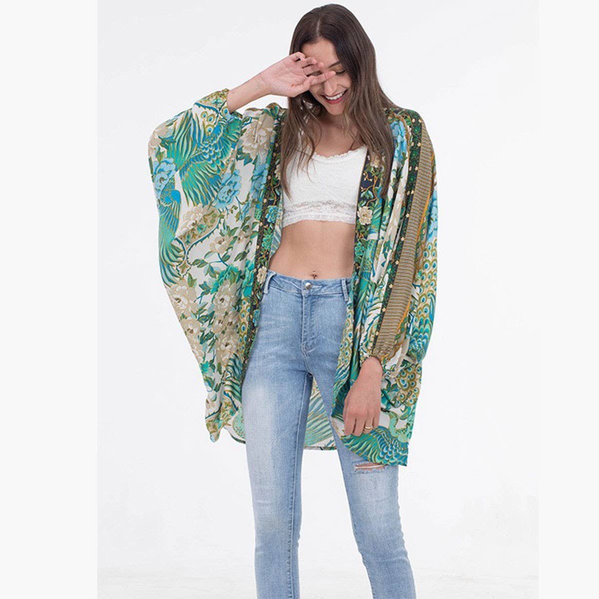 Rayon Batwing Beach Cover-Up Kimono Cardigan_CWMM6314