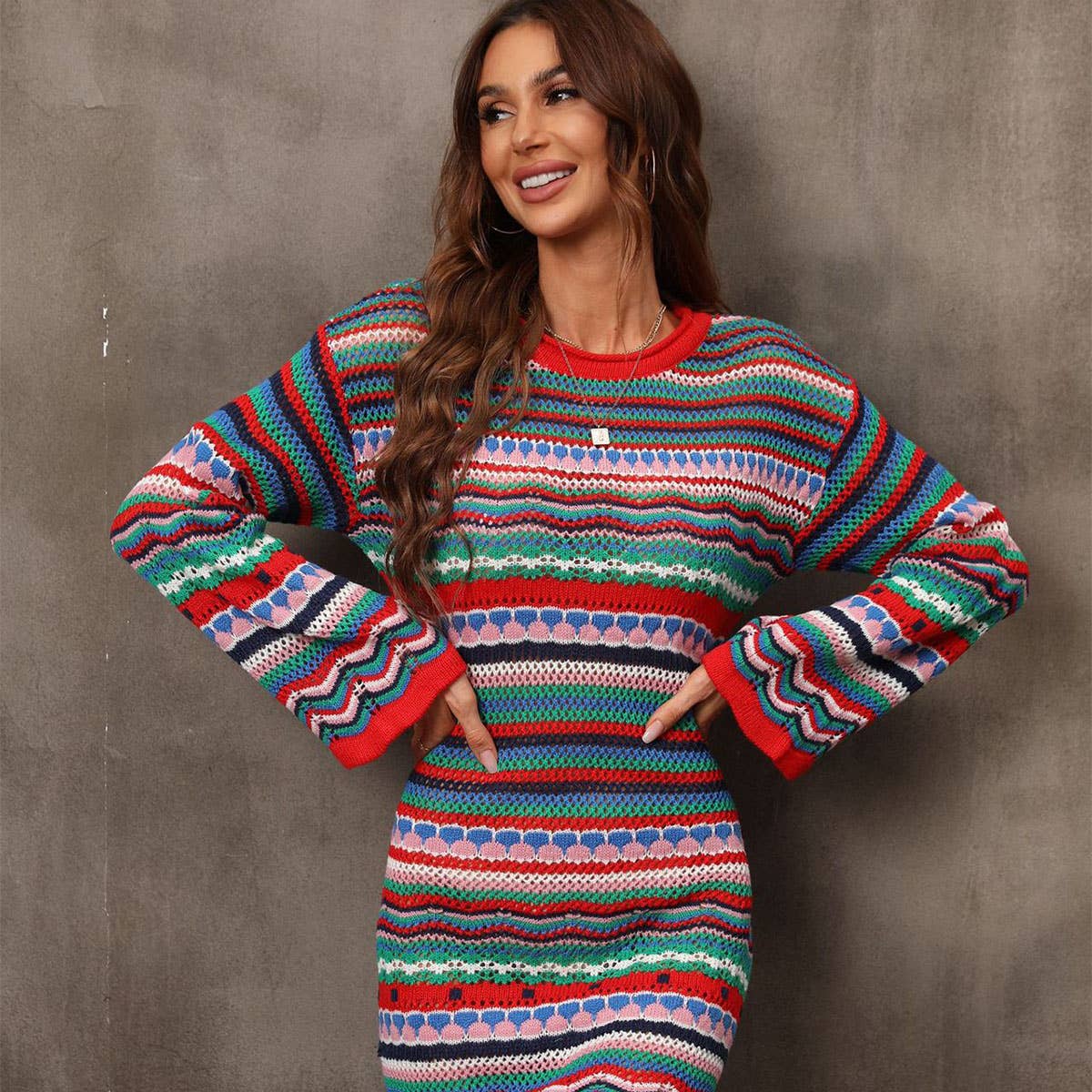 Long knit skirt Crochet rainbow knit dress