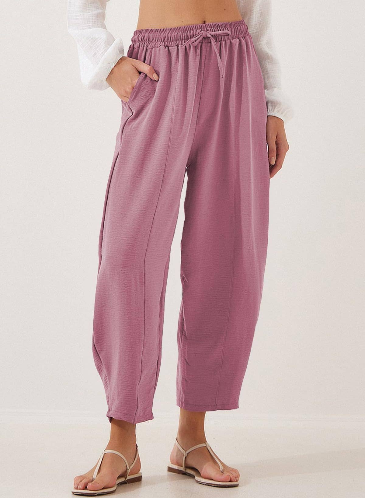 High-waisted loose casual pocket nine-inch pants