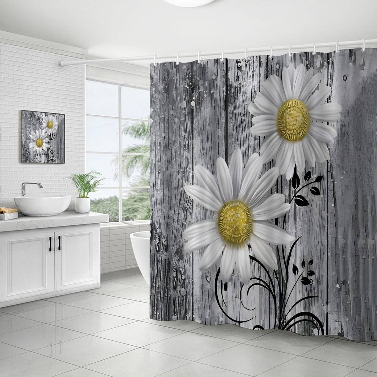 FLOWER WATERPROOF BATHROOM SHOWER CURTAIN