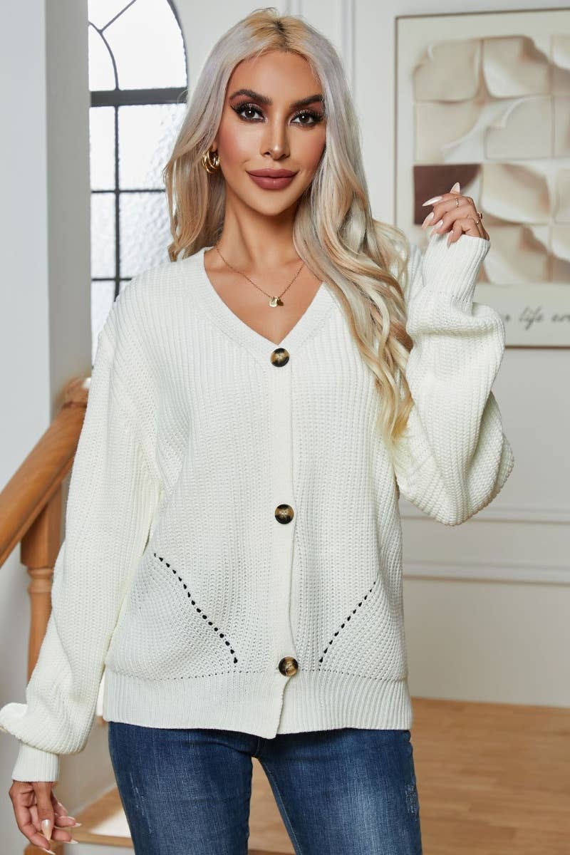 CWOCAL2054_SOLID COLOR SINGLE-BREASTED LONG-SLEEVED CARDIGAN