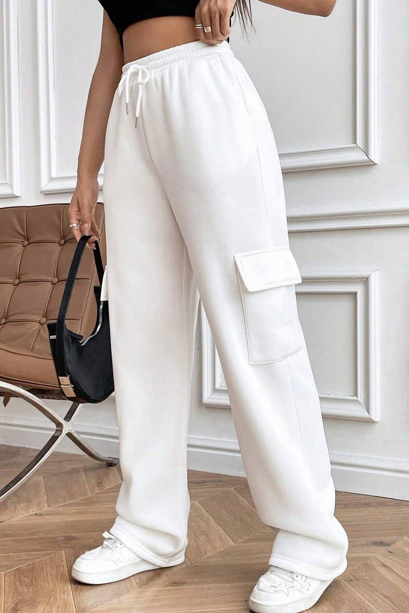 CWBLP0975_POCKET ELASTIC WAIST STRAIGHT WIDE LEG SWEATPANTS