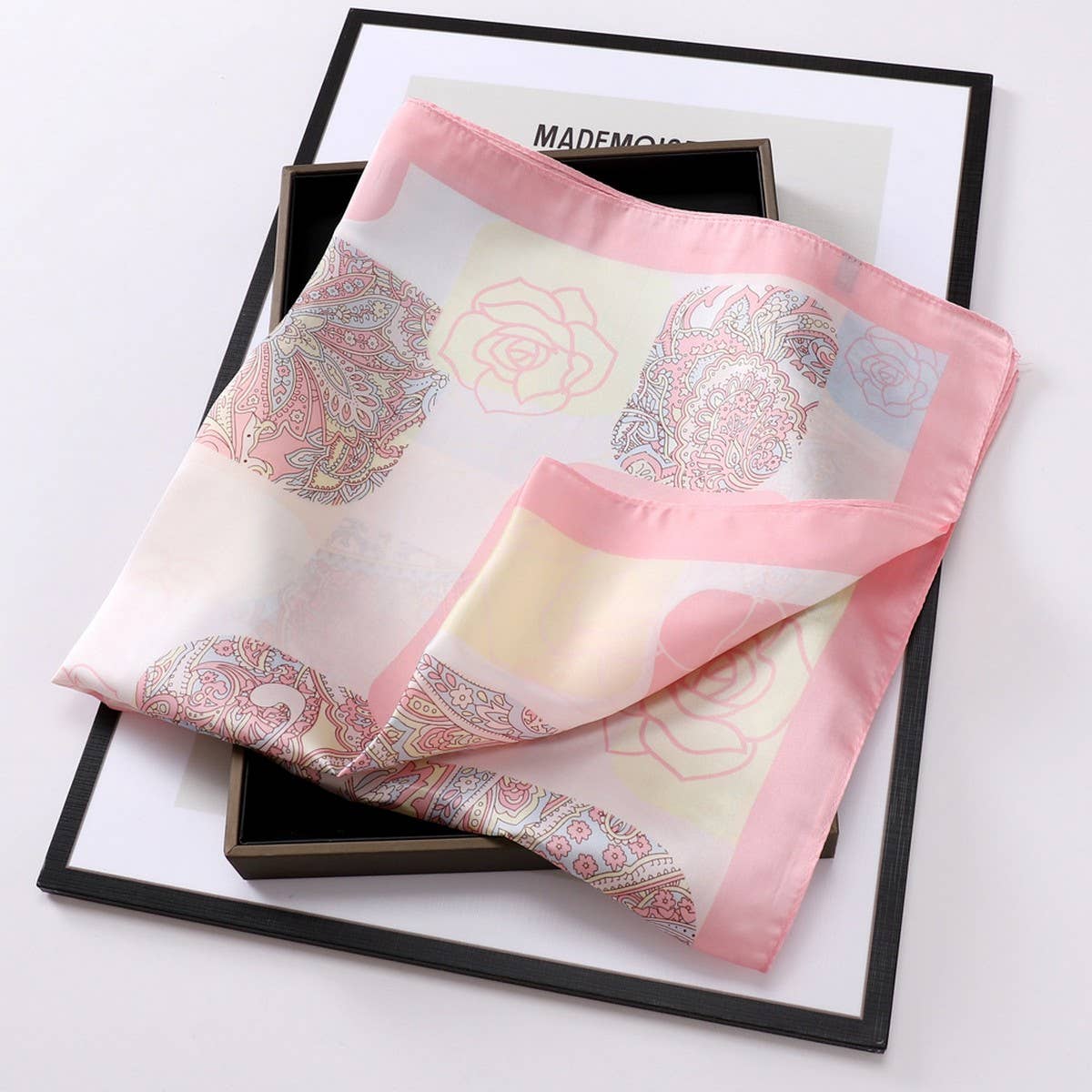 Vintage Letter Print Satin Square Scarf for Women