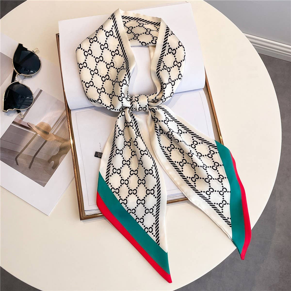 LETTER PRINT DOUBLE LAYER  HEAD SCARF