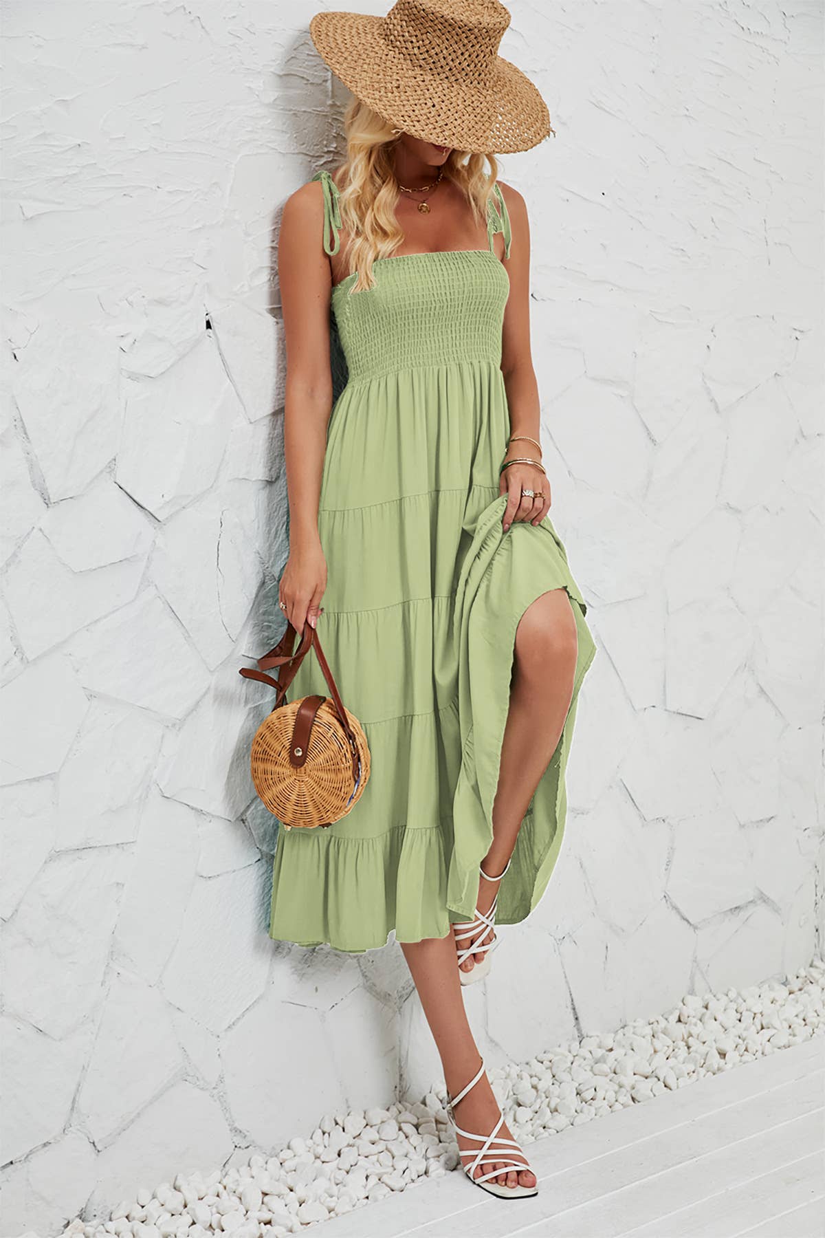 SEXY HALTER BOHO FLOWY PLEATED TIERED DRESS