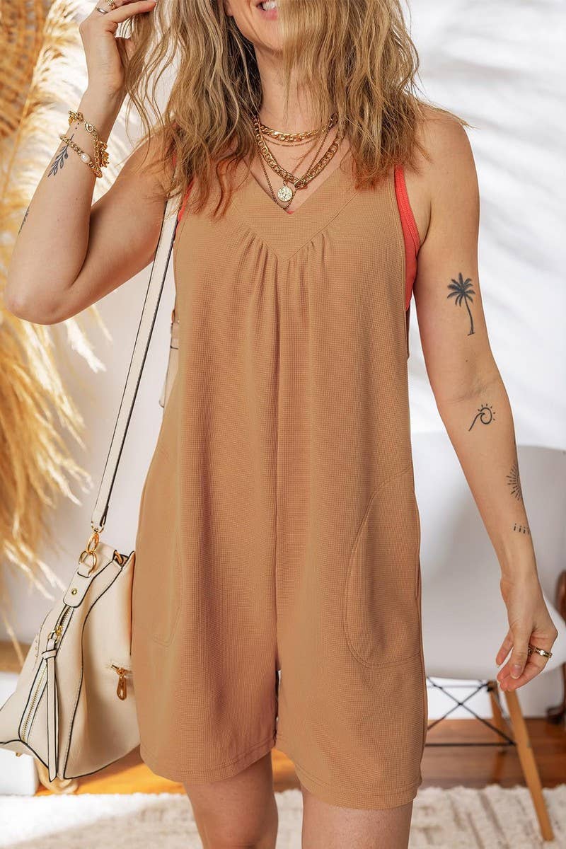 CWSJS1485_SUMMER SLEEVELESS SOLID COLOR OVERALLS