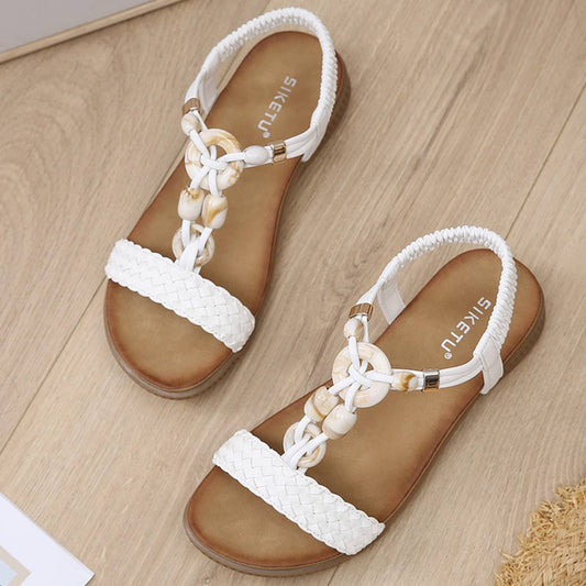 VINTAGE BUCKLE WOVEN FASHION BEADED BEACH SANDALS