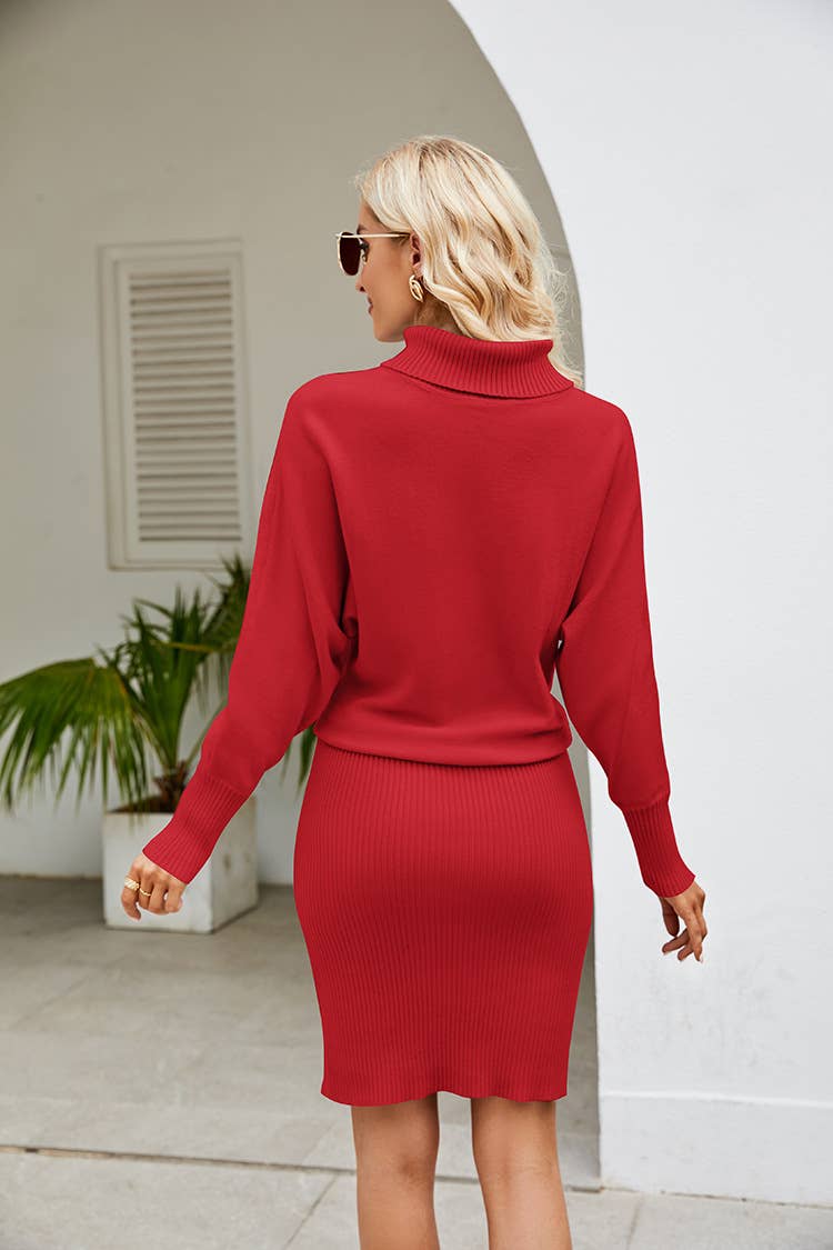 SLIMMING SWEATER DRESS WITH HIP AND HIGH NECK