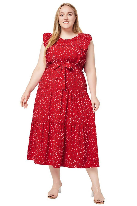 CWDMD3230_PLUS SIZED RUFFLED SLEEVELESS POLKA DOT DRESS