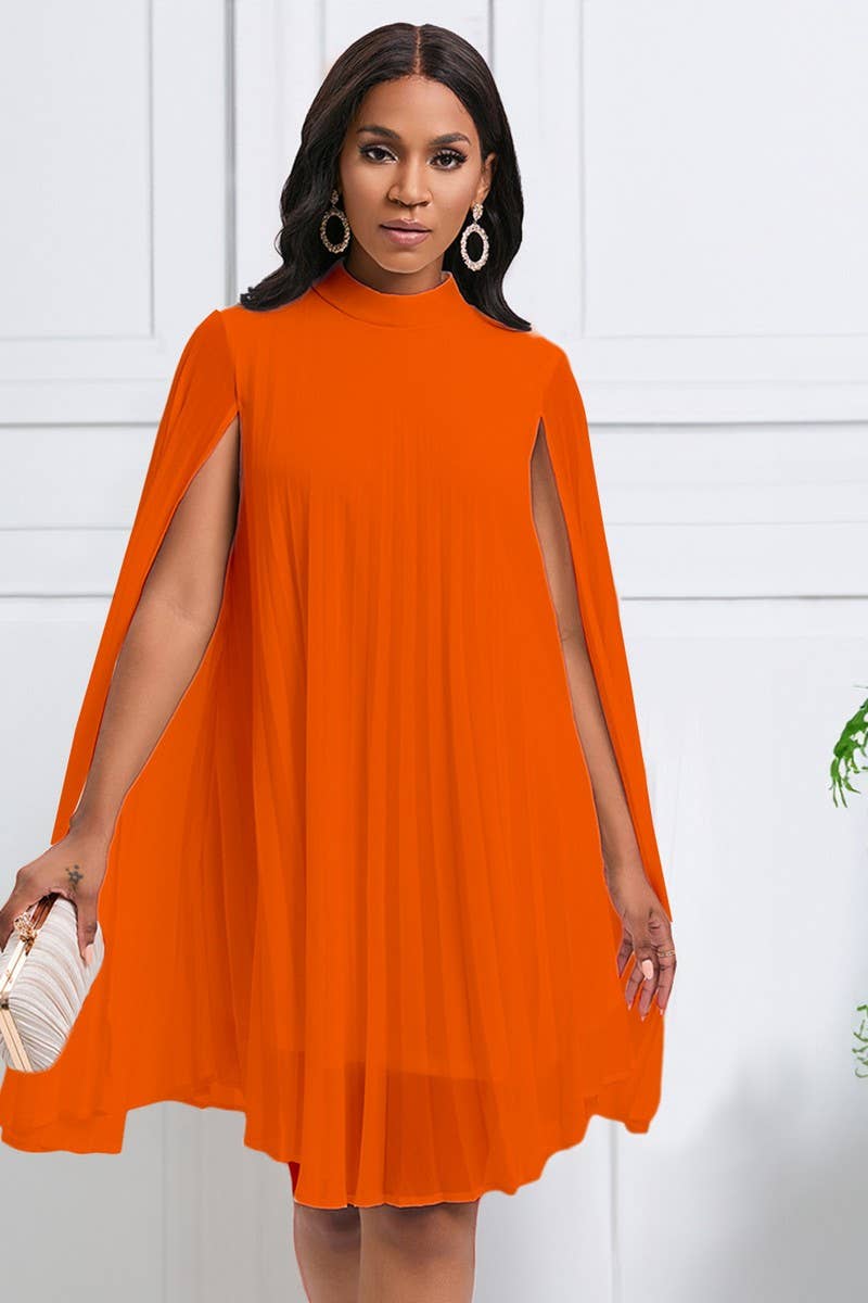 CWDSD3577_PLUS SIZE PULLOVER CAPE SHORT DRESS
