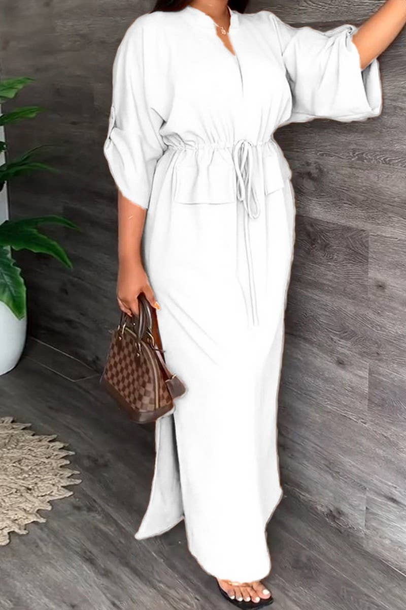 CWDMD5754_LOOSE CASUAL SLIT LONG SKIRT SOLID COLOR DRESS