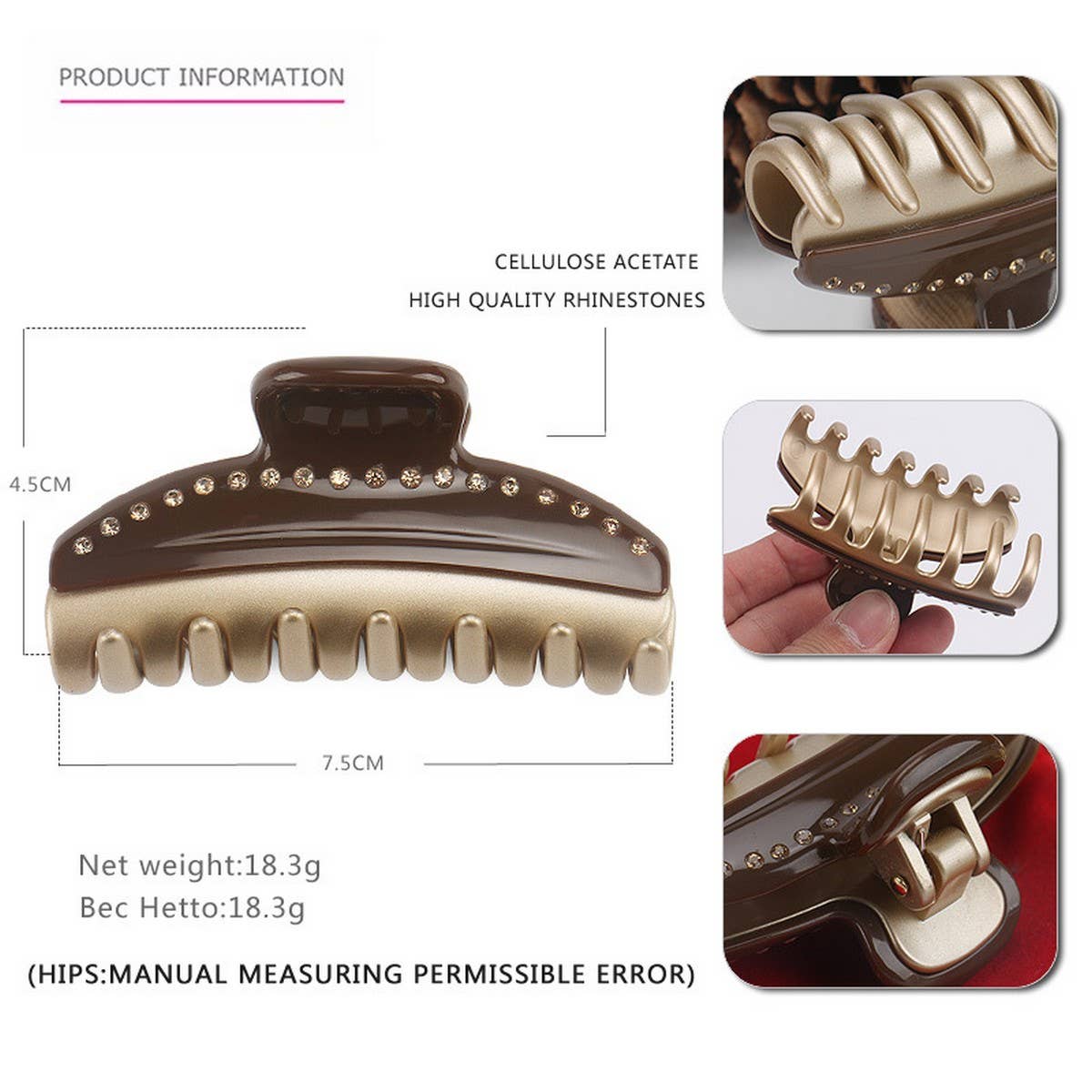 VINTAGE ACETATE HAIR CLIP WITH SINGLE ROW DIAMOND