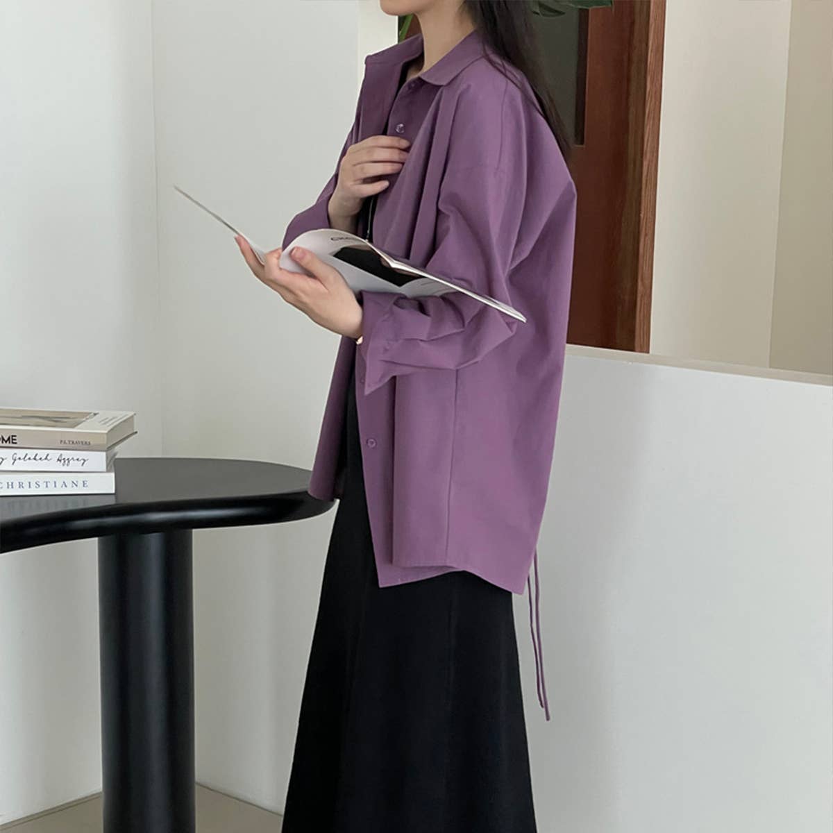 Slouchy long-sleeved shirt with split streamers