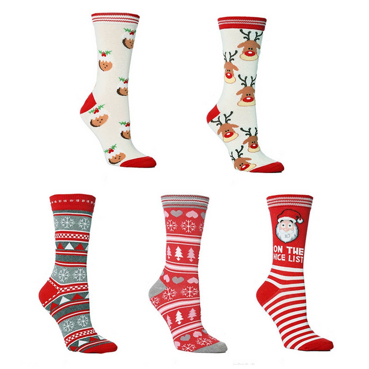 CWMS0812_Christmas Personality Elk Snowflake Santa Red Socks