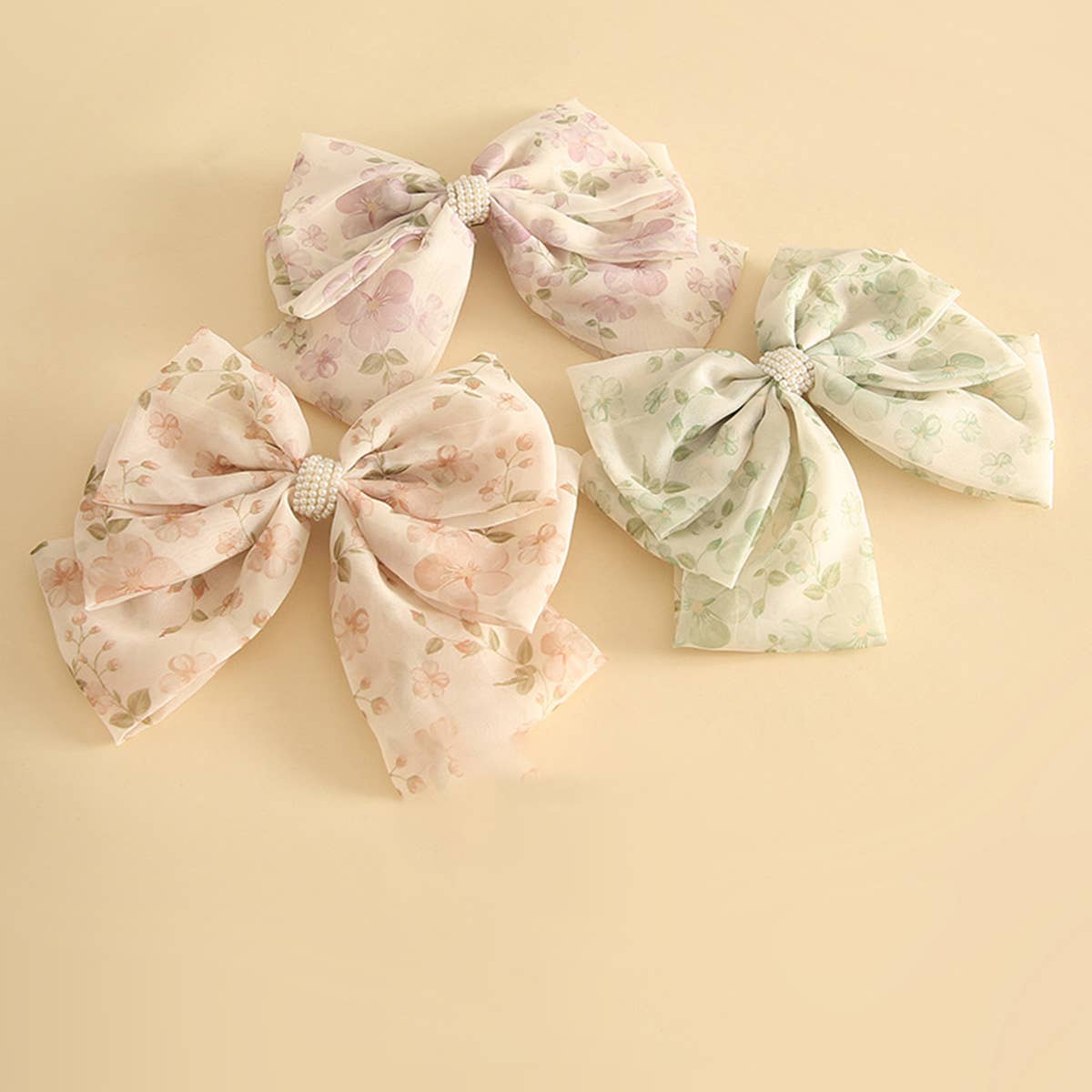 THREE-LAYER MESH SMALL PEARL BOW HAIRPIN_CWAHA1799