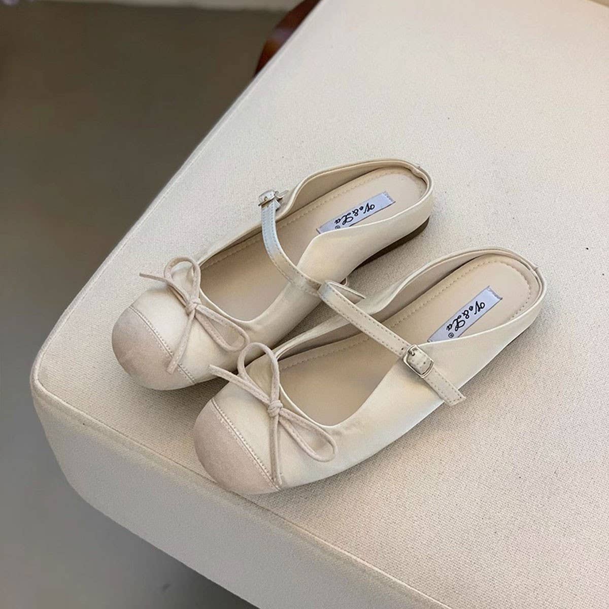 Red Ballet Mary Jane Mules with Bow for Women_CWSHF0089