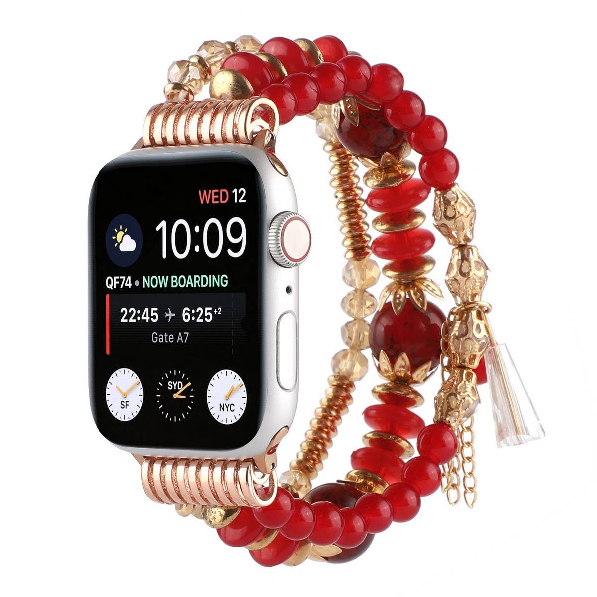 APPLE WATCH 7-1 THREE-ROW PEARL ELASTIC STRAP_CWASC1563