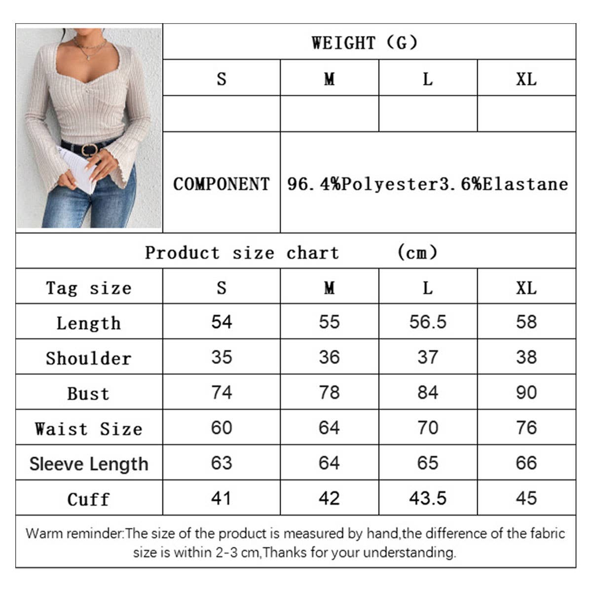 SQUARE COLLAR FLARED SLEEVE SLIM LONG SLEEVE TOP
