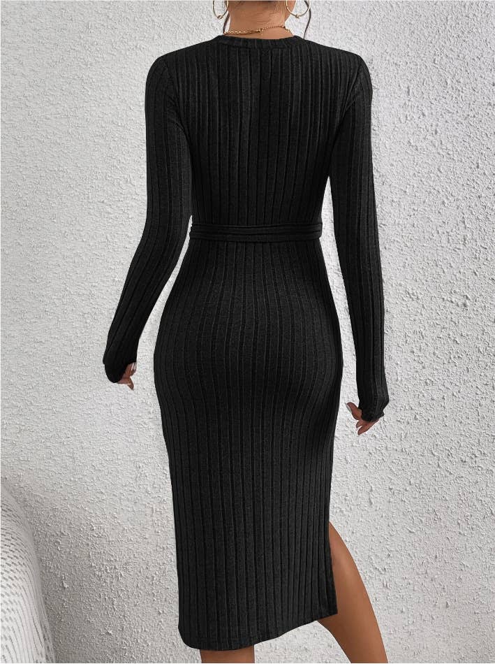 ROUND NECK SLIT UNDER THE WAIST PIT DRESS