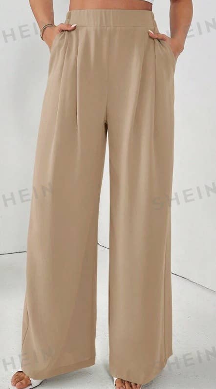 WIDE LEG DROP HIGH WAIST SLIM CASUAL PANTS