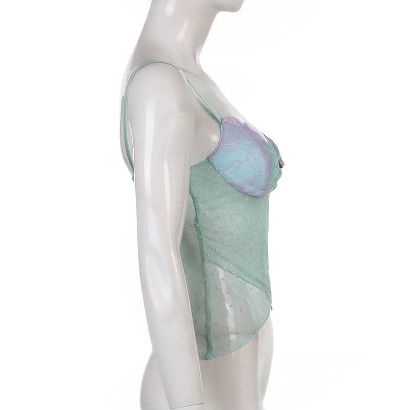 Lace mesh transparent design strappy top