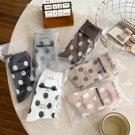 NEW COTTON CUTE LACE POLKA DOT MID-TUBE SOCKS