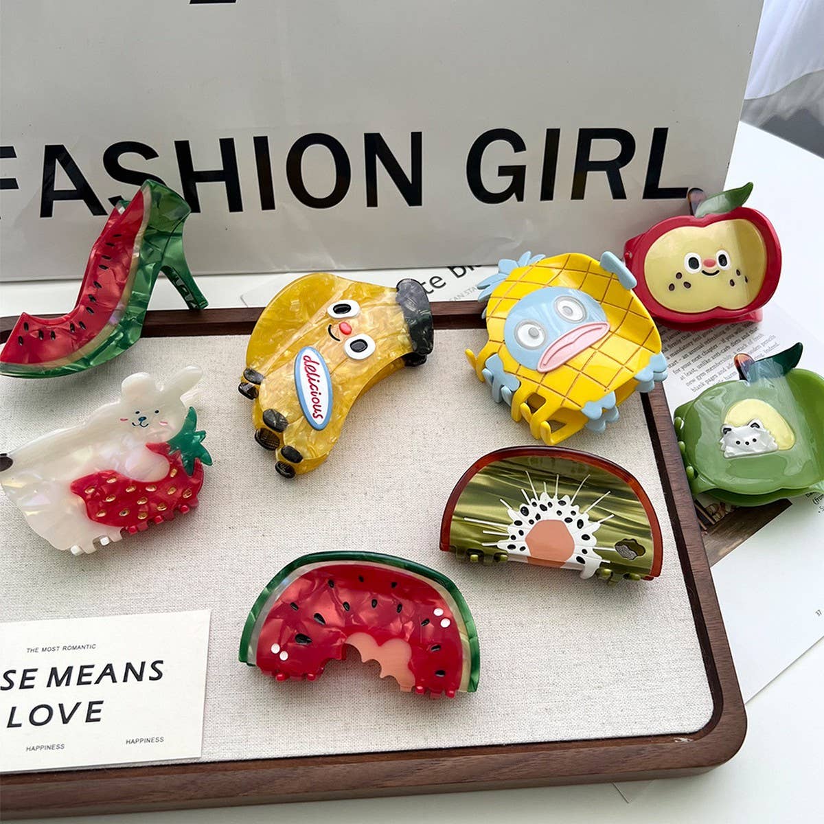 Fruit Series Acetate Hair Clips with Shark Design