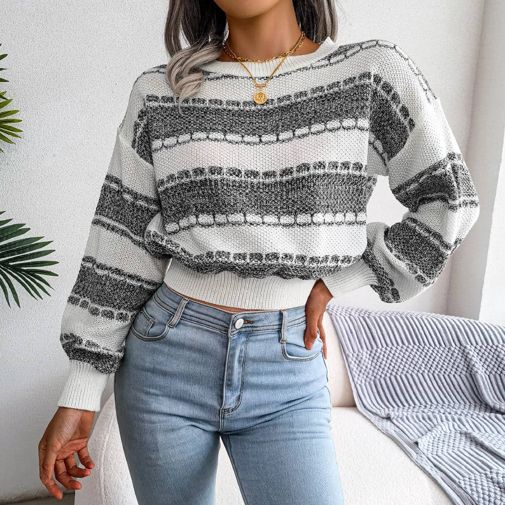 Fashion color contrast long-sleeved knit sweater
